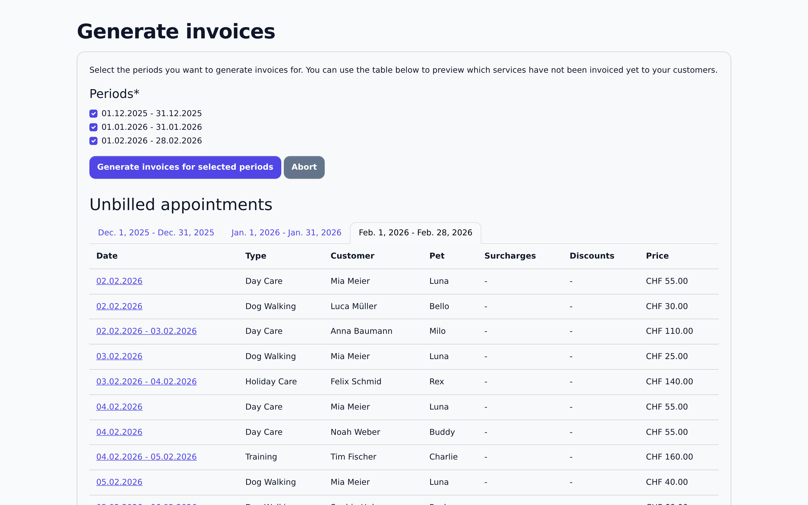 Generate invoices