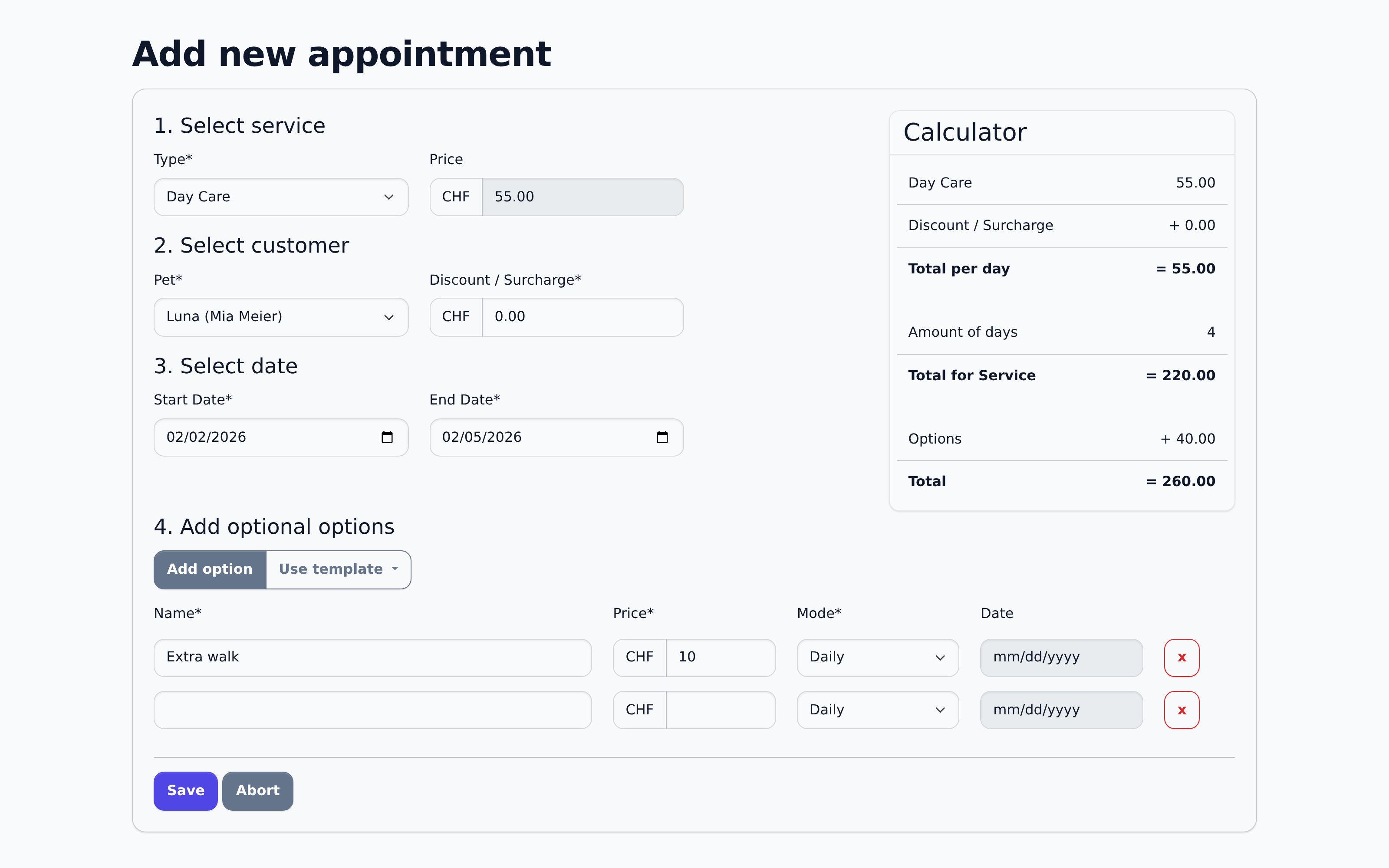 Booking with options