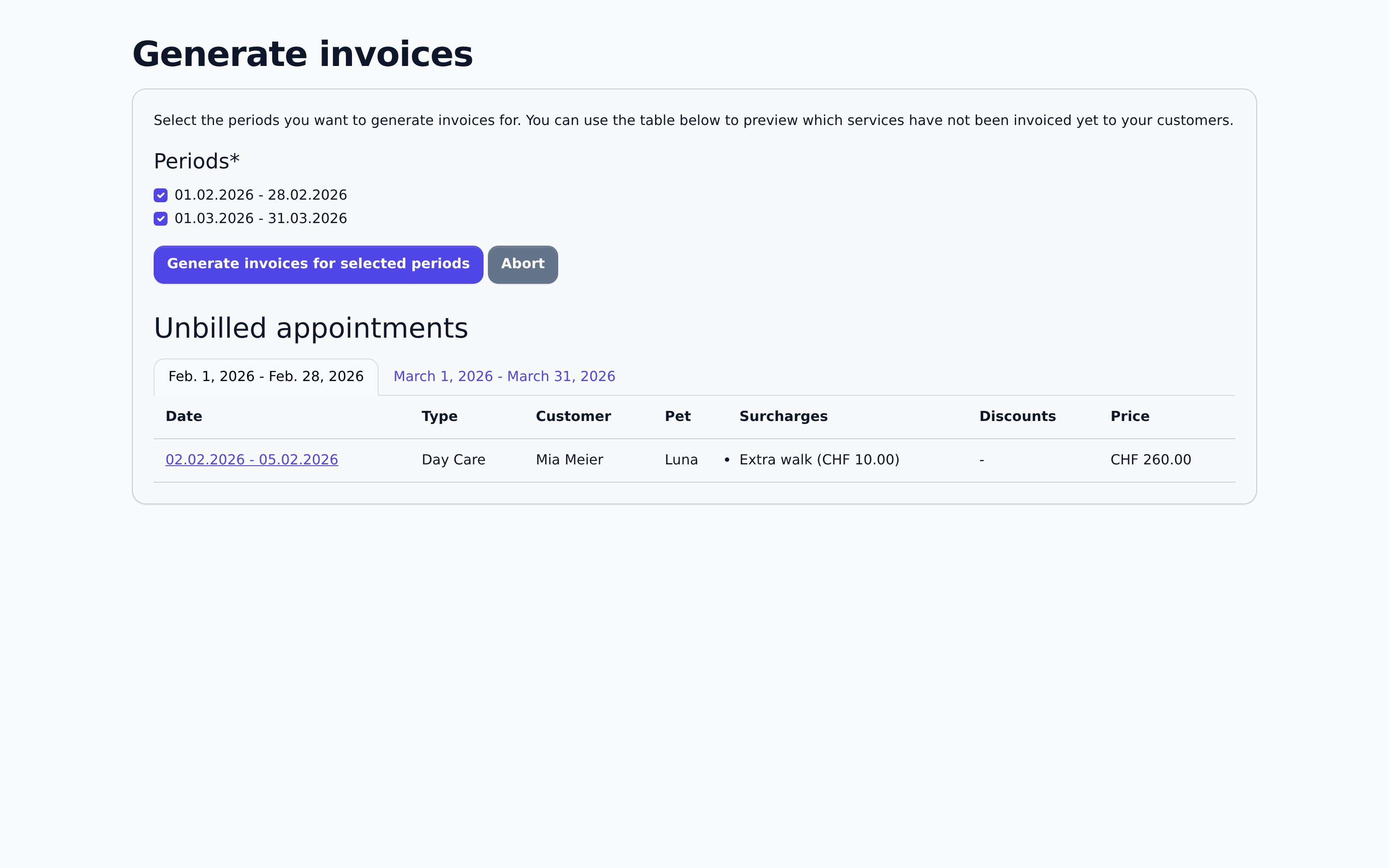 Batch invoice generation